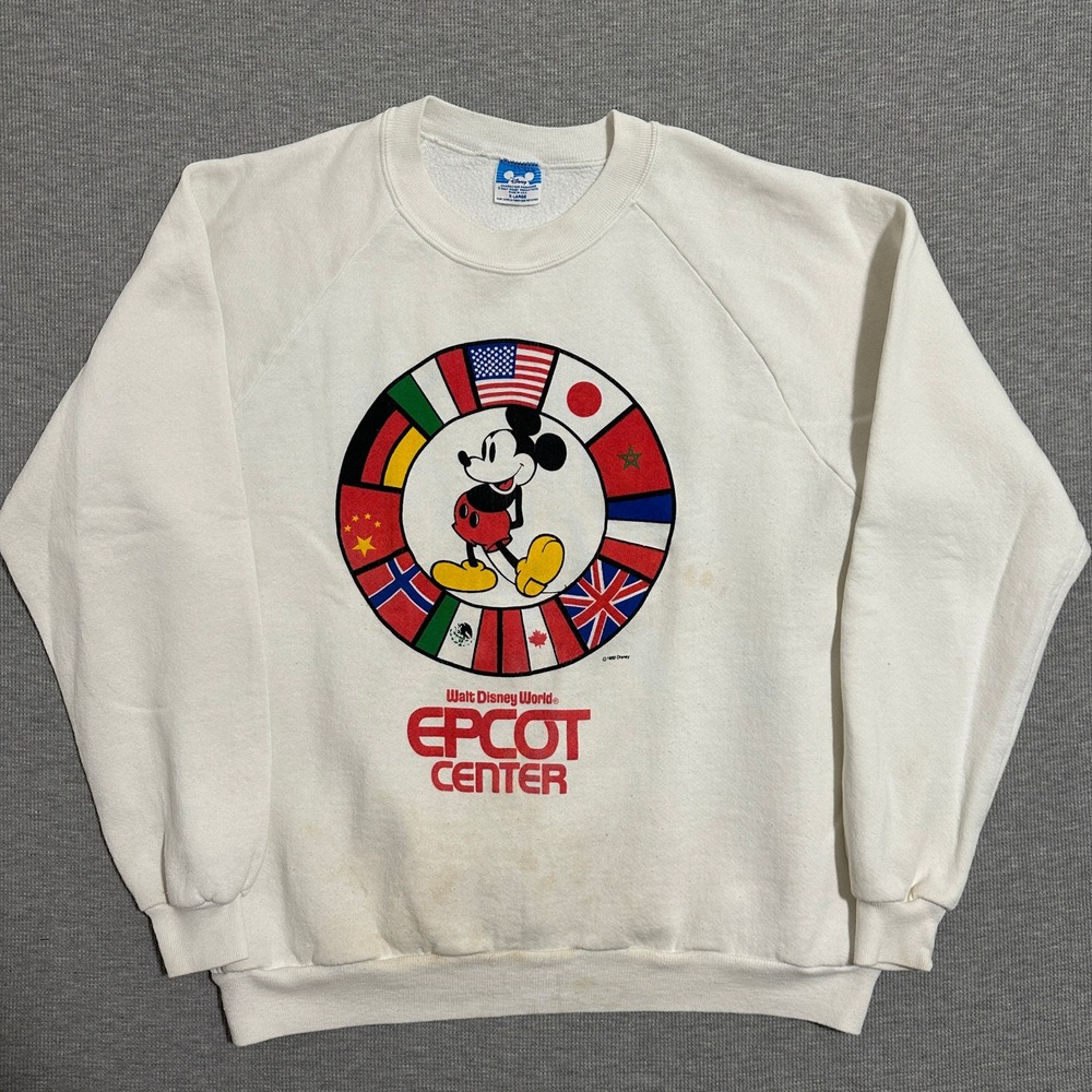Vintage 1982 Disney EPCOT Center Mickey Mouse World Showcase Sweatshirt White XL
